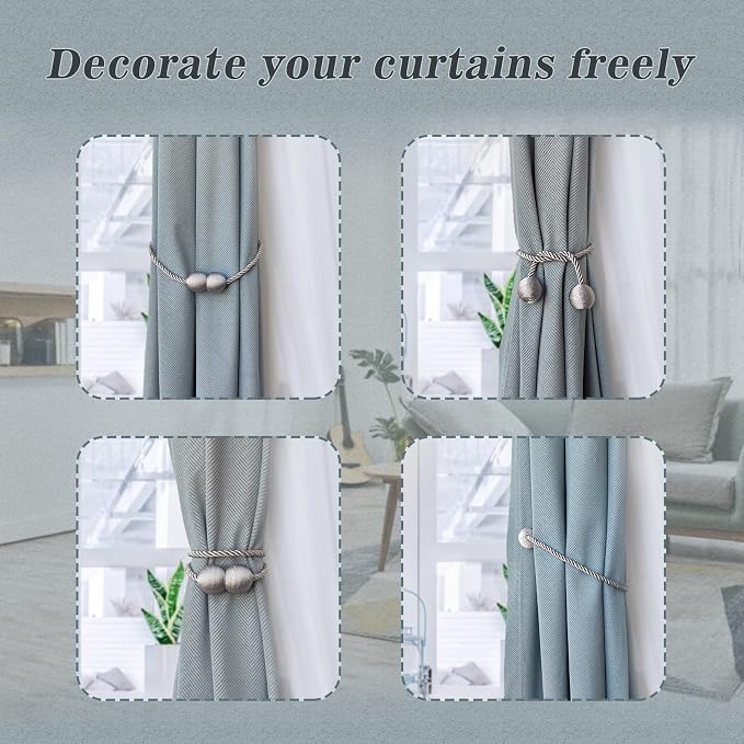 Hion Magnetic Curtain Tiebacks Grey 6 Pack, Curtain Tiebacks Buckles Holdbacks - Image 4