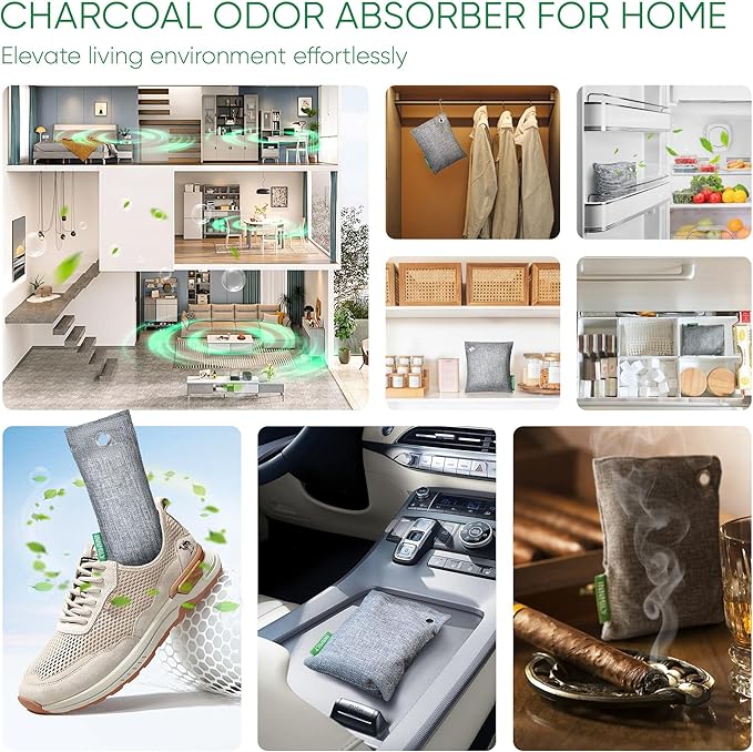 Activated Charcoal Odor Absorber, 6 Pack Natural Shoe Odor Eliminator, Bamboo - Image 6