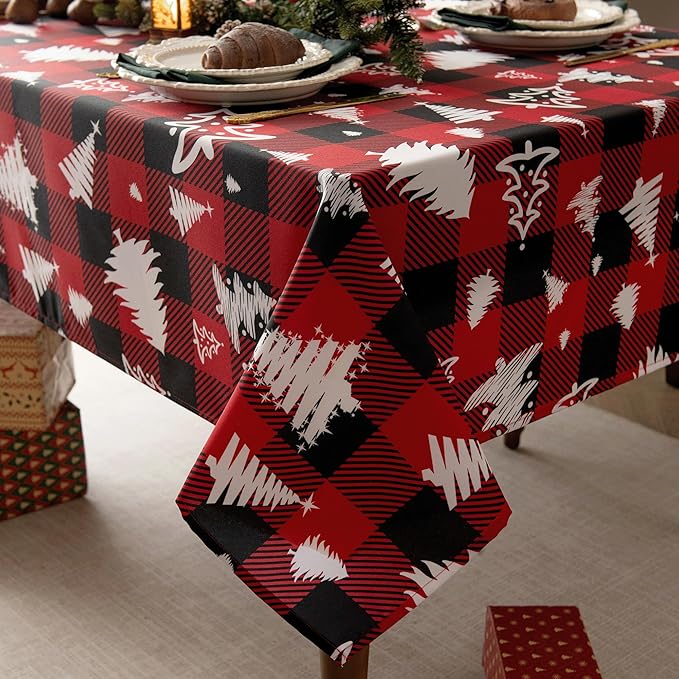 Classic Gingham Buffalo Xmas Tablecloth Fabric by Essifunia