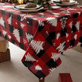 Red Waterproof Plaid Christmas Tree Tablecloth Fabric by Essifunia