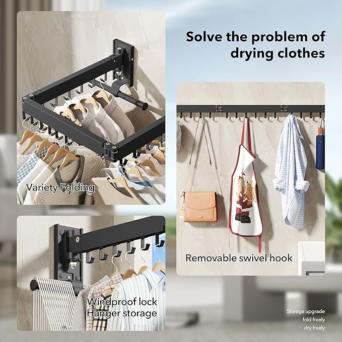 Drying Rack Clothing, Retractable Clothes Drying Rack, Wall Mounted Laundry Rack - Image 3