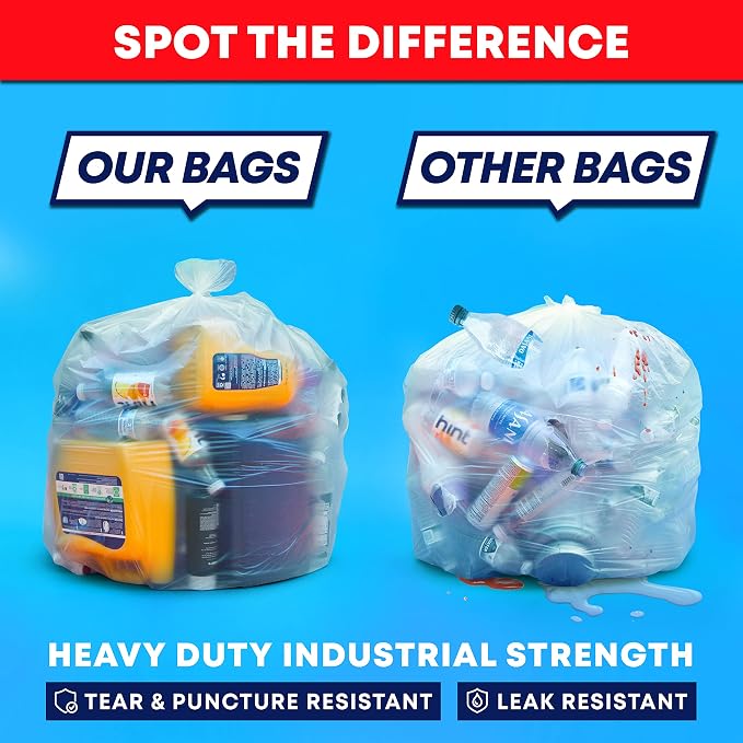 Tasker 30-33 Gallon Clear Trash Bags Heavy Duty Large Plastic Bags - Image 2