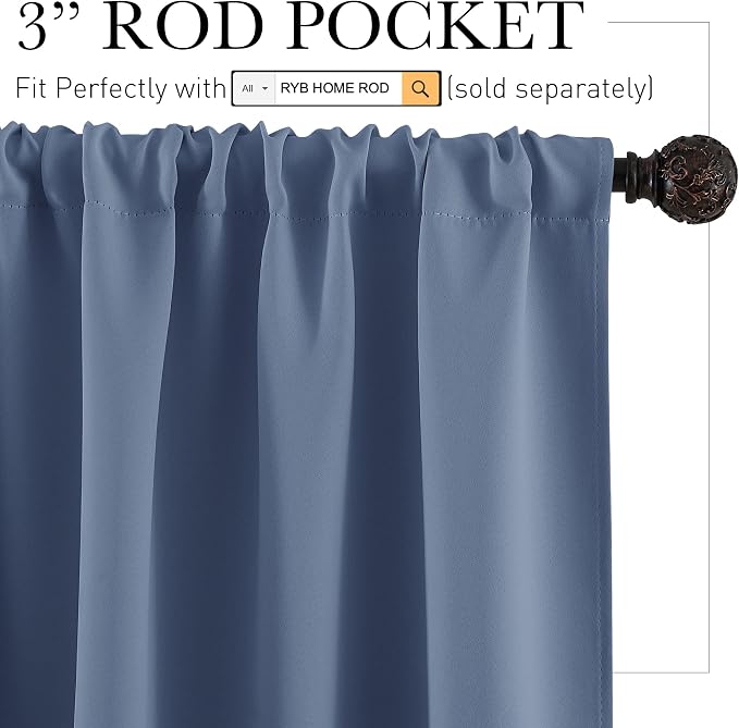 RYB HOME Small Curtains for Bathroom Windows, W 34 x L 36 inches, Stone Blue - Image 2