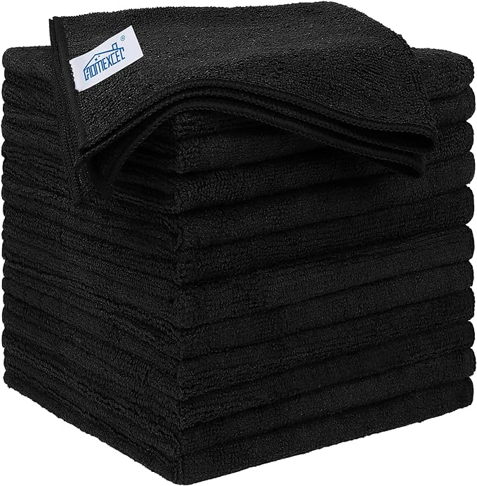 HOMEXCEL Black Microfiber Cleaning Cloth 12 Pack, 12.5 x 12.5 inch Microfiber by HOMEXCEL