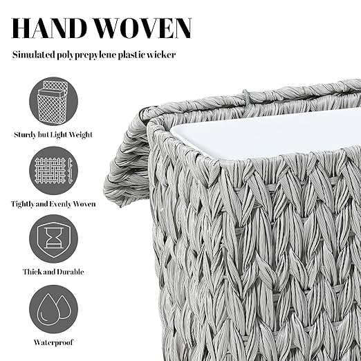 3 Gallon Wicker Trash Can, Waterproof Slim Waste Basket - Image 6