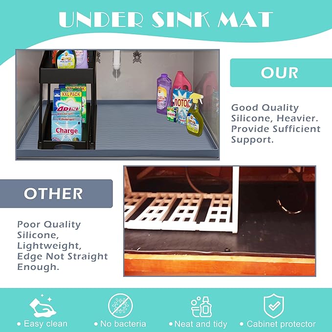 URMONA Waterproof Silicone Under Sink Mat 40'' x 22'' Shelf Liner - Image 5