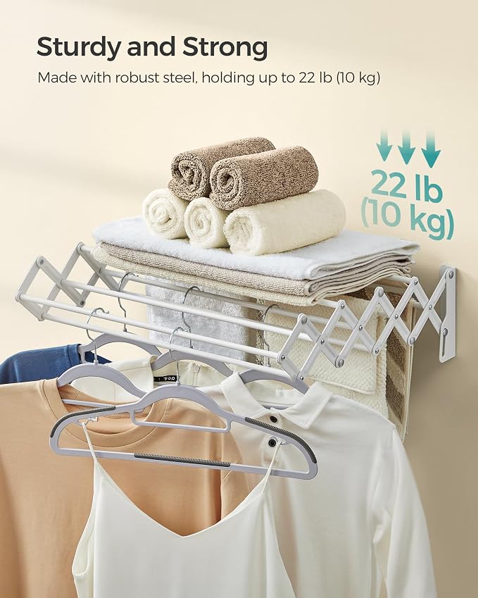 SONGMICS Clothes Drying Rack, Wall-Mounted Drying Rack Clothing, Small - Image 5