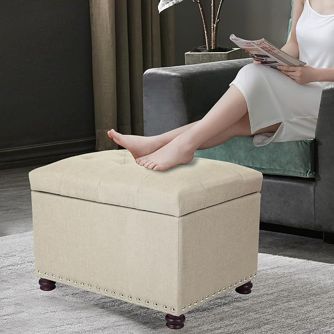 Joveco Storage Ottoman Bench Rectangular Fabric Organization Tufted Footrest - Image 6