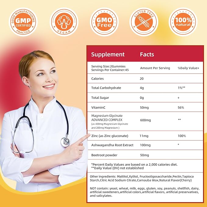 90 Count Magnesium Glycinate Gummies 400mg w/Ashwagandha Supplement - Image 4