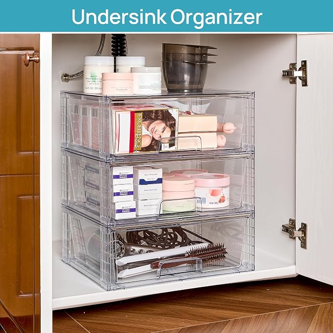 Vtopmart 3 Pack Large Stackable Storage Drawers, Easily Assemble Clear Acrylic - Image 6