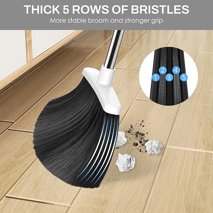 Broom and Dustpan Set for Home, 51-in Long Adjustable Handle Angle Broom and - Image 5