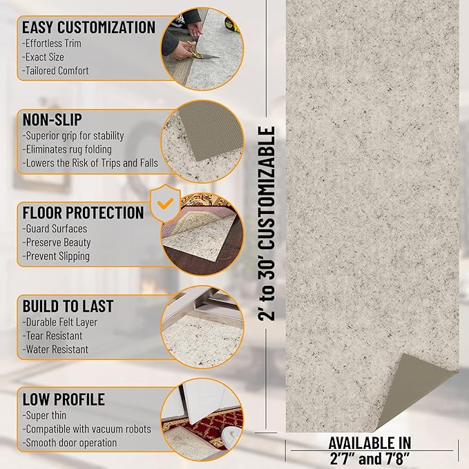 Ottomanson 2'7" x 11' Non-Slip Rug Pad Gripper 1/12 Inch Ultra Thin Dual - Image 2