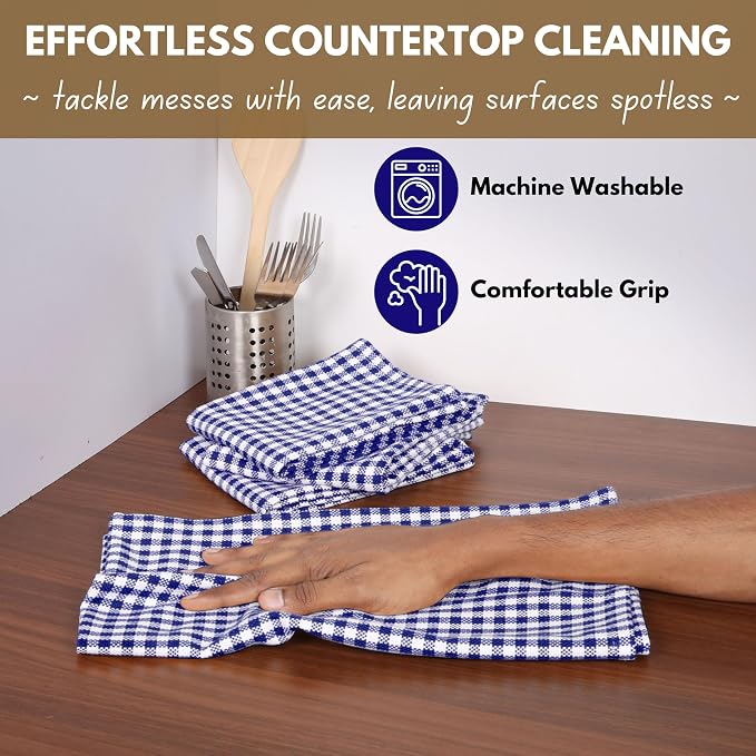 Native Fab 6 Pack Gingham Mini Check Kitchen Hand Towels Set 16"x26" - Image 5