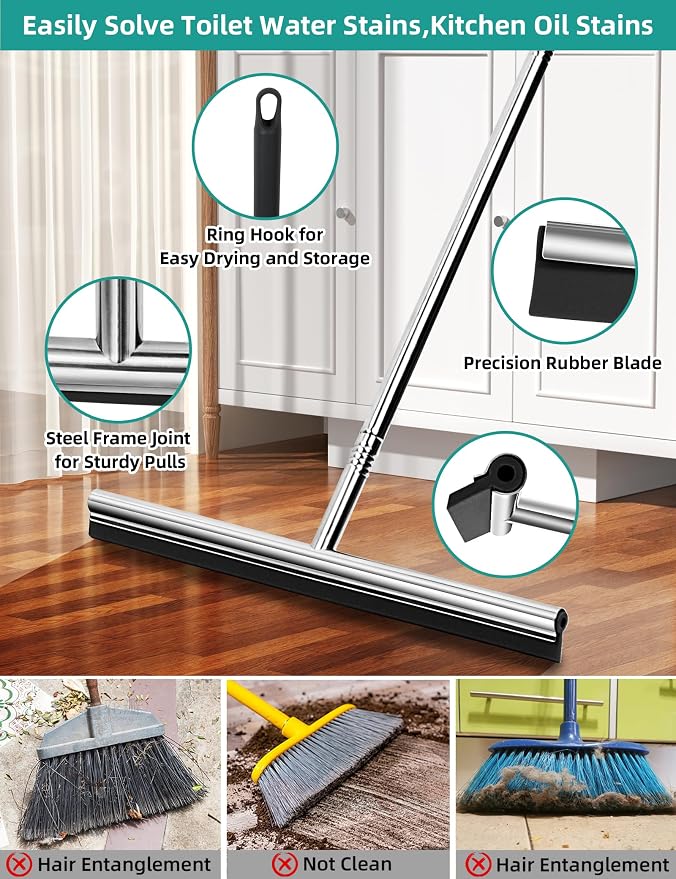 Floor Squeegee Scrubber 59inch Long Stainless Steel Handle - Image 6