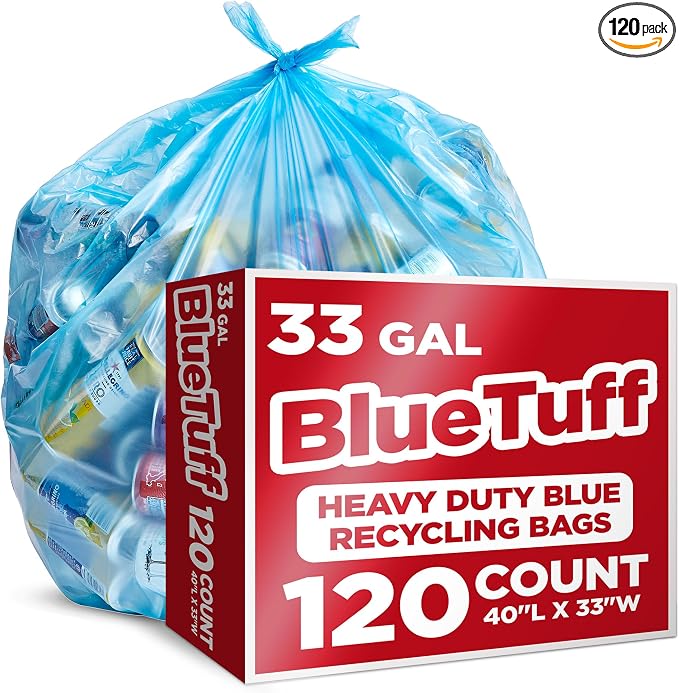 Heavy-Duty Blue Recycling Bags, Industrial or Home Use by StockYourHome