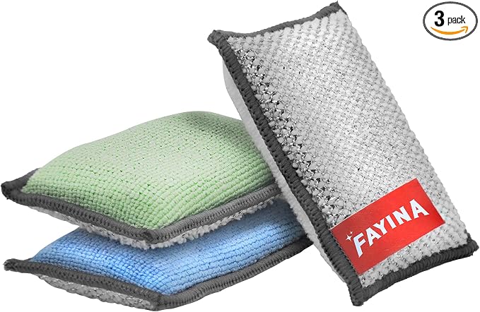 2-Sided Premium Microfiber Dish Sponge and Scrubber 3 Pack Variety by FAYINA