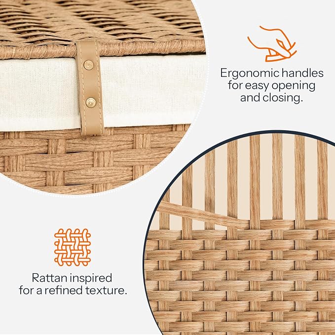 HOOBRO Storage Basket with Lid, 52.8 Gallon Wicker Basket, Handwoven Blanket - Image 7