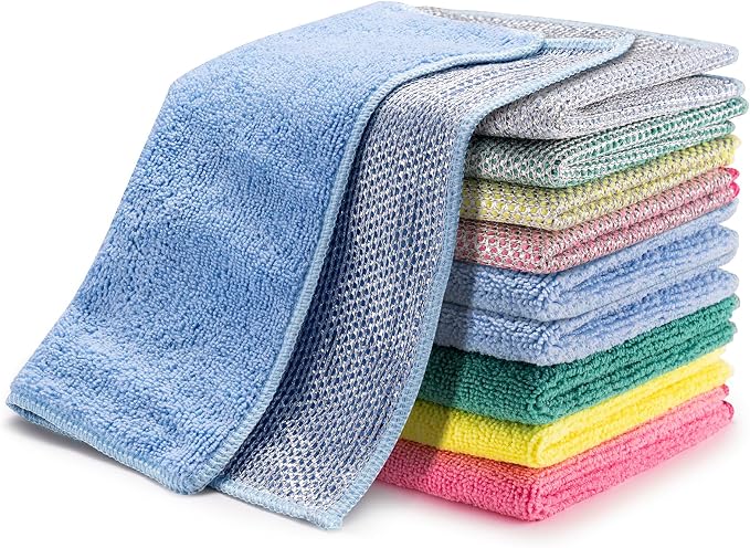 2 in 1 Microfiber Cleaning Cloth Kitchen Towels, Non Scratch Wire Dishcloth by INKHUT
