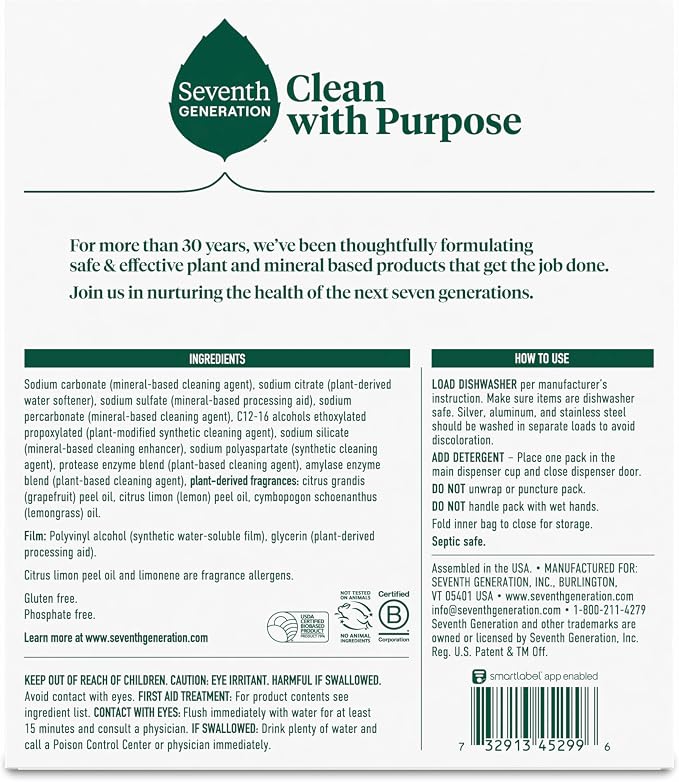 Seventh Generation Dishwasher Detergent Packs Lemon scent 2 Pack - Image 2