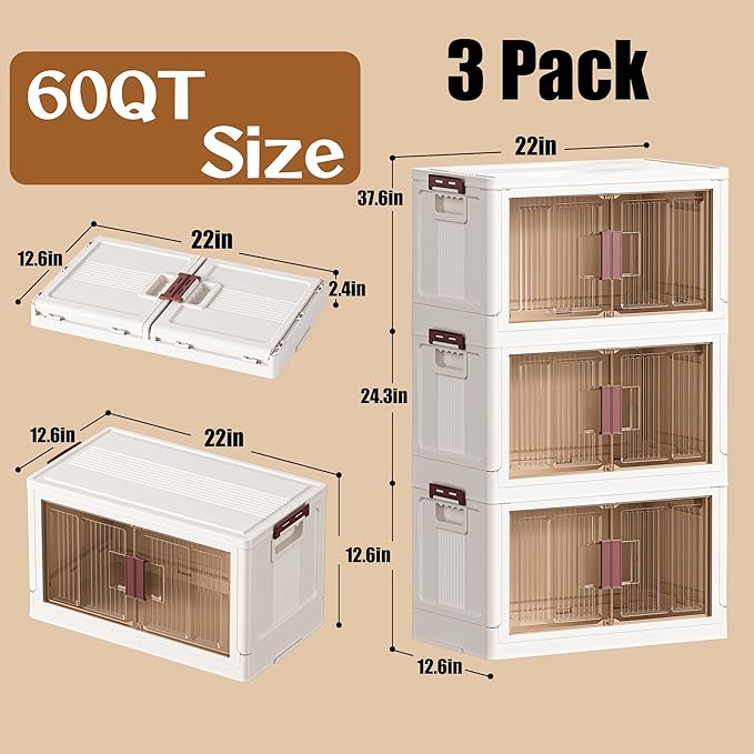 45GAL/180QT 3 Tier Large Stackable Storage Bins - Image 2