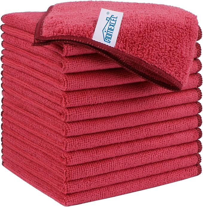 HOMEXCEL Red Microfiber Cleaning Cloth, 12 Pack Premium Microfiber Towels by HOMEXCEL