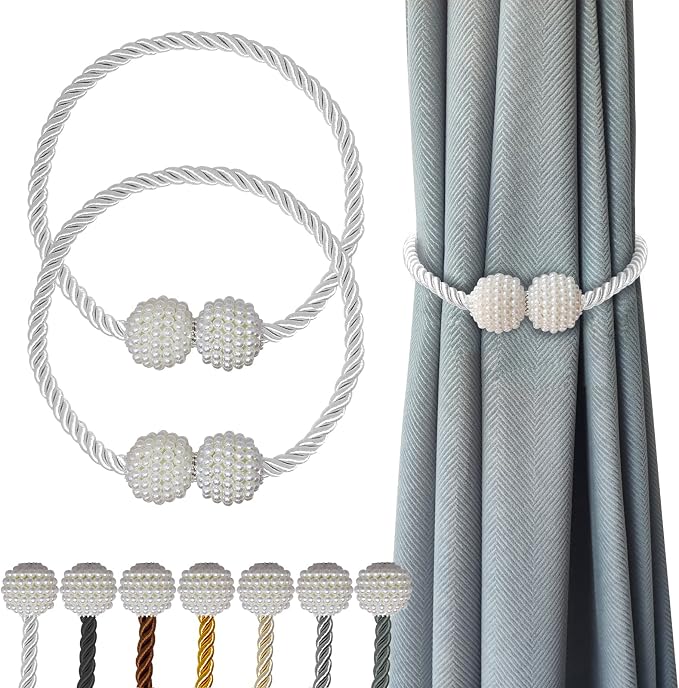 Hion Magnetic Curtain Tiebacks White 2pcs, Curtain Tiebacks Buckles Holdbacks by Hion