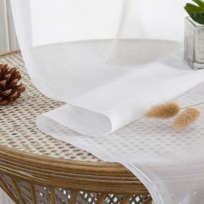 Chyhomenyc White Sheer Curtains 90 Inches Long 2 Panels, Light Filtering White - Image 8