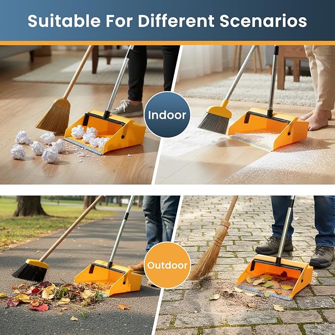 Large Commercial Dustpan with Comb，Long Handle Upright Heavy Duty Dust Pan - Image 6