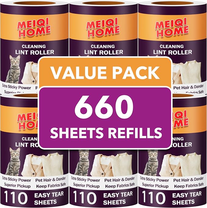 Extra Sticky Lint Roller Refills Only, 660 Easy-Tear Sheets by MEIQIHOME