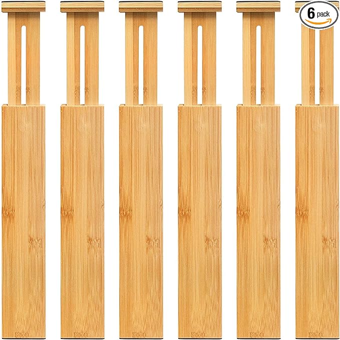 VaeFae 6-Pack Bamboo Drawer Dividers – Adjustable 14"-19.1", Spring-Loaded by VaeFaeDirect