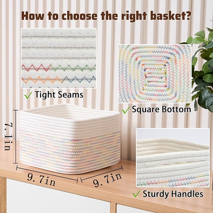 Small Organizing Baskets for Cubes Shelf, 9.7x9.7x7.1 Inch Rope Woven Storage - Image 2