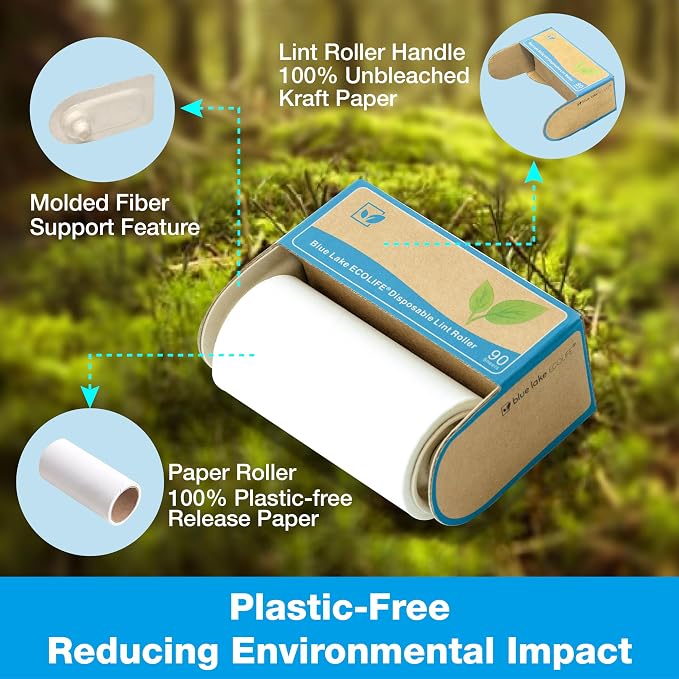 Blue Lake ECOLIFE Plastic-Free Lint Roller – 4-Pack | Extra Sticky & Eco-Lint - Image 2