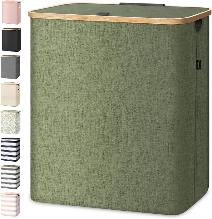 BALEINE Laundry Hamper with Lid, Tall Laundry Baskets with Bamboo Pull Handles by BALEINE