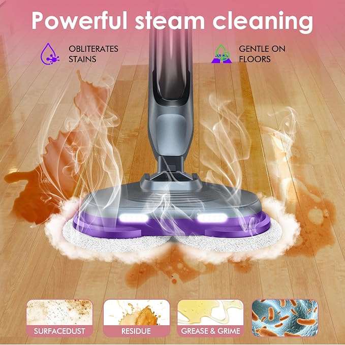 Scrub & Steam Mop with Rotating Mop Pads, LED Headlights, 6 Scrub Pads - Image 6