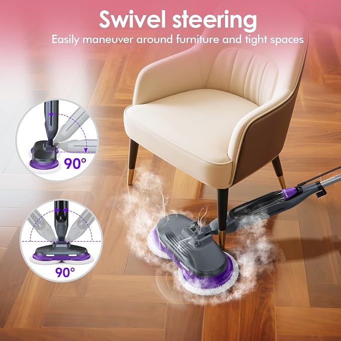 Scrub & Steam Mop with Rotating Mop Pads, LED Headlights, 6 Scrub Pads - Image 7