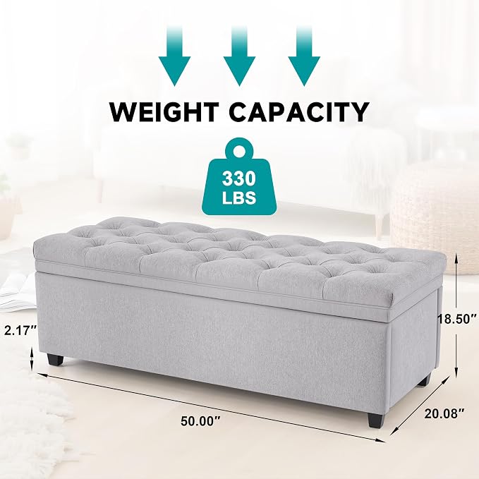 50" Storage Ottoman Bench, Tufted Ottoman - Image 2