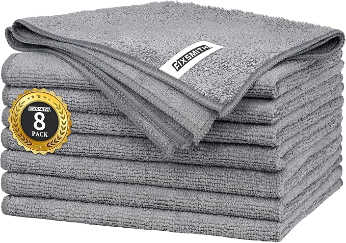 FIXSMITH Grey Microfiber Cleaning Cloth -Pack of 8, Highly Absorbent Cleaning by FIXSMITH