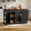 Kitchen Island with Power Outlet & Drop Leaf, Rolling Storage Cart with Trash by RALGEND