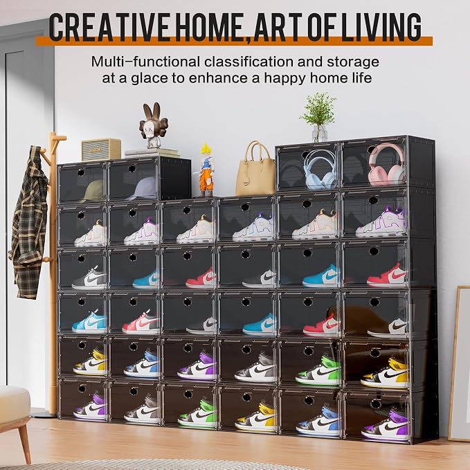 KEFA XL Shoe Storage Box Organizer, 6 Pack Shoe Boxes Clear Plastic Stackable - Image 2