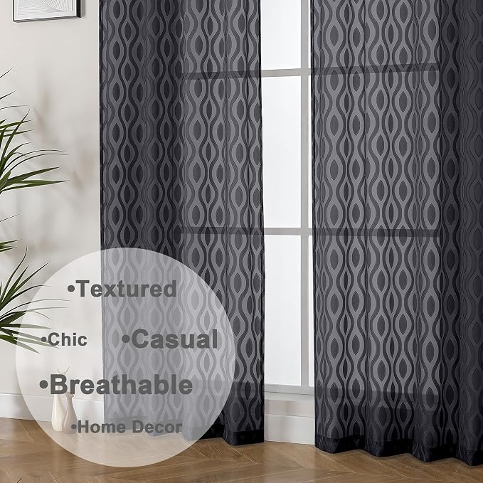 Aiyufeng Black Sheer Curtains 63 Inch Length 2 Panels Set, Solid Airy Light - Image 8