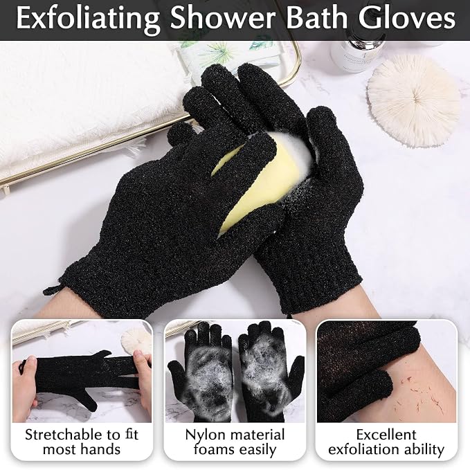 Anezus Exfoliating Back Scrubber Bath Gloves Set, Exfoliating Shower Towel - Image 3
