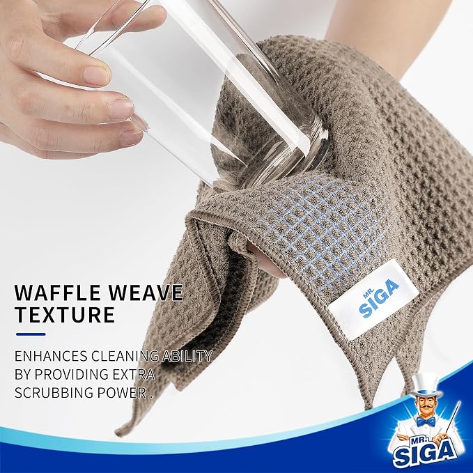 MR.SIGA Waffle Pattern Cleaning Cloths, Reusable Absorbent Microfiber Cleaning - Image 3