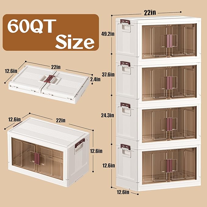 60GAL/240QT 4 Tier Large Stackable Storage Bins - Image 2