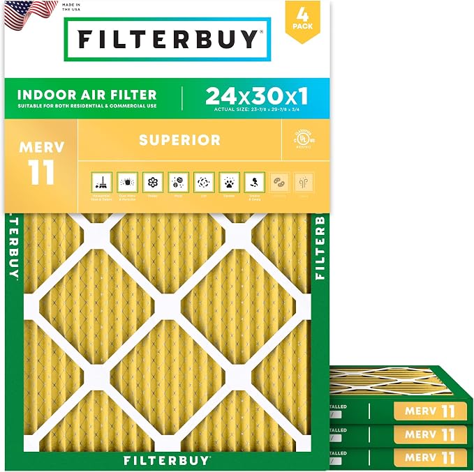 Filterbuy 24x30x1 Air Filter MERV 11 Allergen Defense Replacement, by Filterbuy