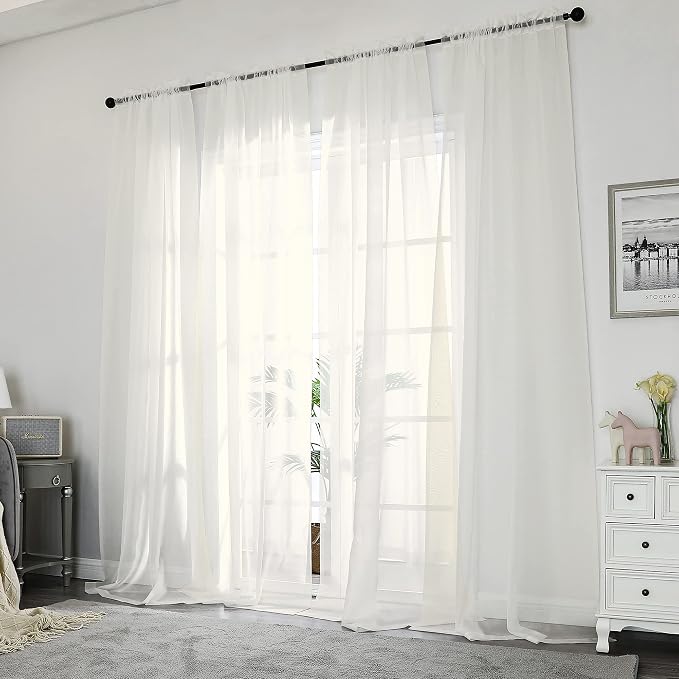 Chyhomenyc Ivory Sheer Curtains 108 Inch Long 2 Panels Set, Light Filtering - Image 2
