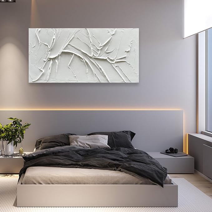 NANKAI Hand-Painted Thick Texture White Minimalist Oil Painting 30x60 Inch - Image 7