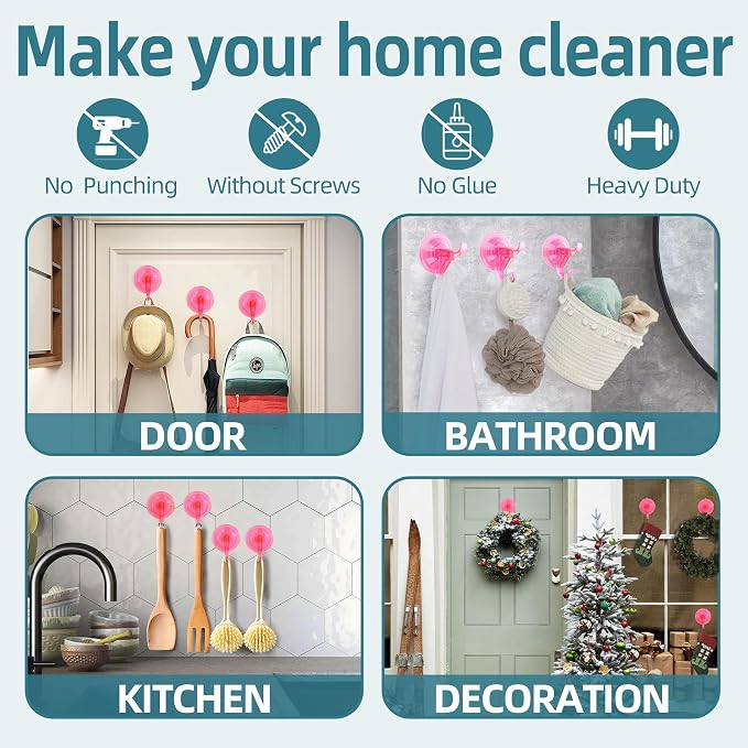 Antimbee Suction Hooks, 5 Pack Clear Hanger, Removable Small Suction Cups - Image 6