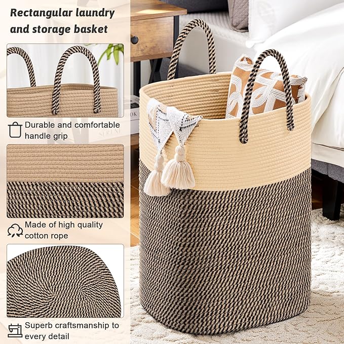 Laundry Basket, Woven Cotton Rope Laundry Hamper, Versatile Storage - Image 2