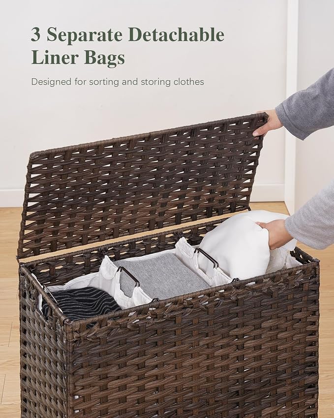 Laundry Hamper with Lid 132 L, Clothes Hamper with Lid, Handwoven Rattan - Image 3