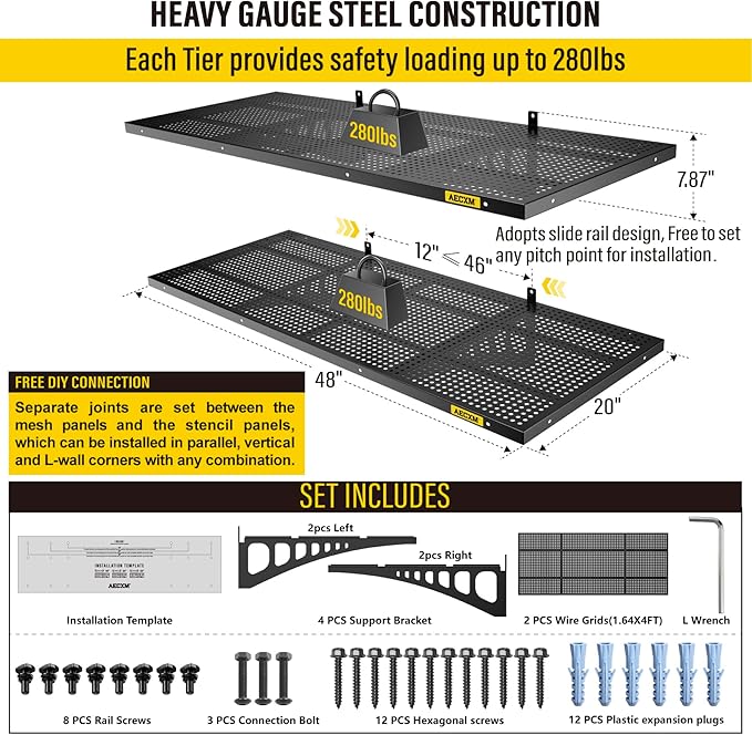 2-Pack 1.64x4ft Adjustable Garage Wall Shelving 560lbs Load Capacity Heavy Duty - Image 5